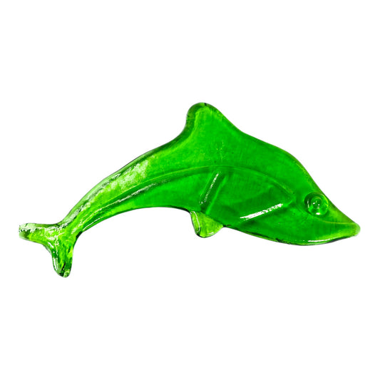 Green Glass Dolphin Figurine, Tabletop Glass Dolphin Figurine,