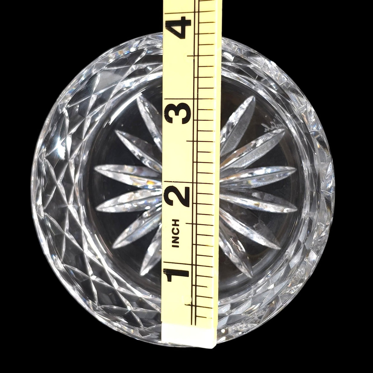 Kinsale Crystal Ireland Hand Cut Signed Wine Bottle Coaster Starburst 4"