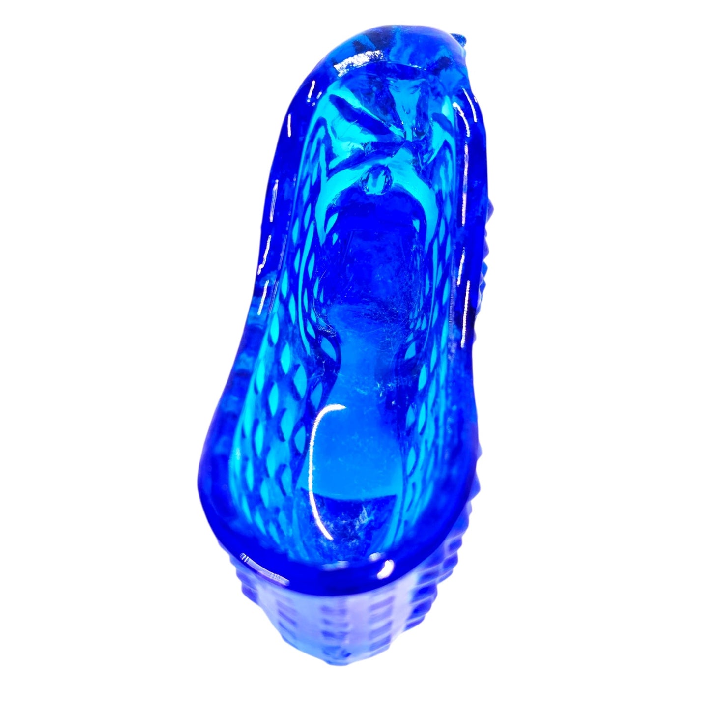Vintage Fenton Cobalt Blue Hobnail Shoe Slipper Cat Panther Lightly Glowy