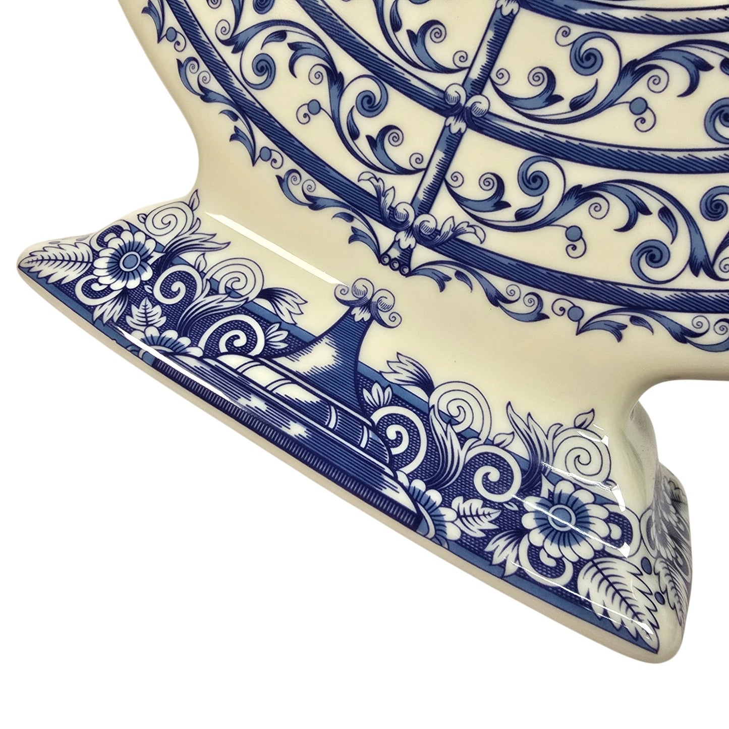 Vintage Spode The Judaica Collection Ceramic Hanukkah Menorah Blue White Scroll