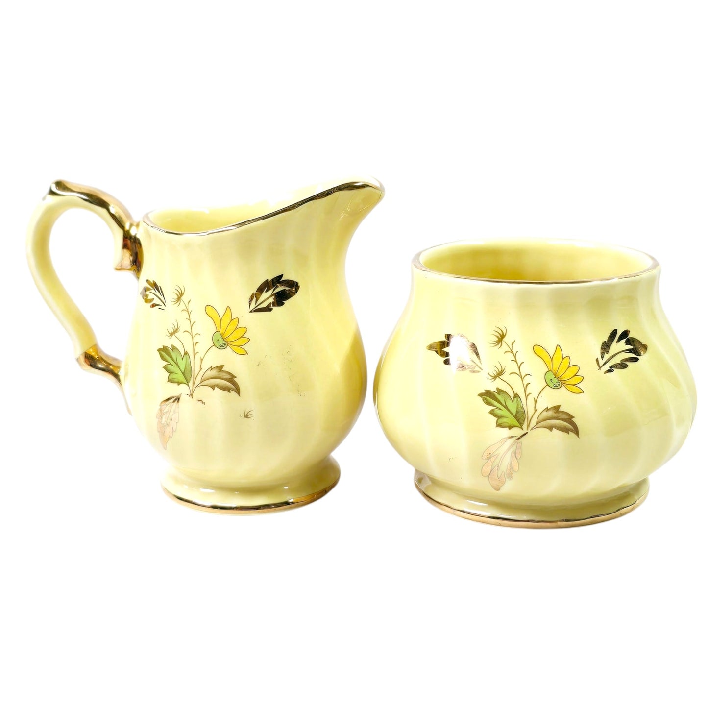 Vintage James Sadler England Yellow and Gold Floral Cream and Sugar Set 1937 No. 2750 PR