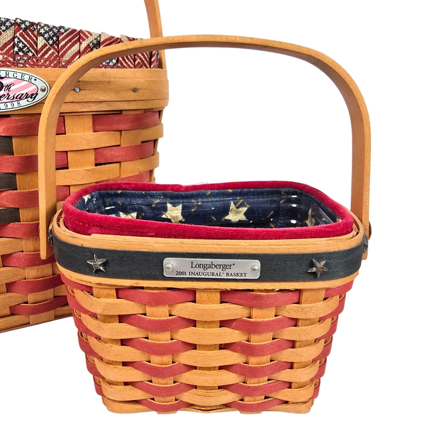 Pair Vintage Longaberger Patriotic Baskets 1998 Anniversary & 2001 Inaugural Set
