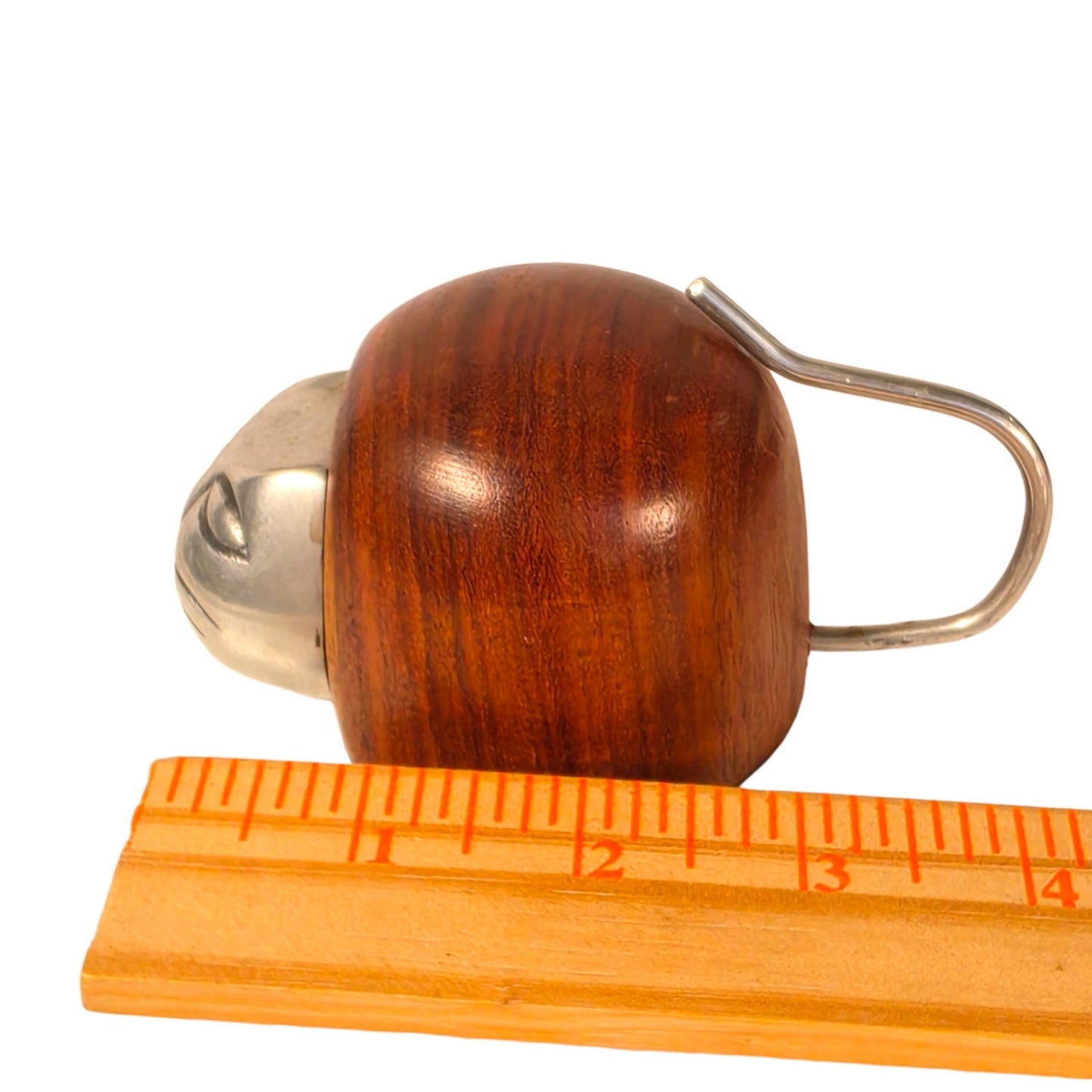 Vintage Wooden Cat Figurine Paperweight Metal Face India Boho Eclectic
