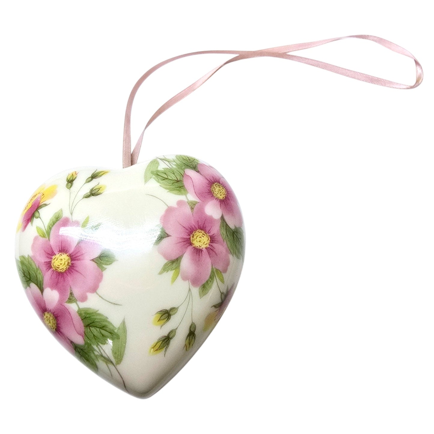 Vintage Porcelain Heart Shaped Pomander with Pink Flowers by Flora Collections