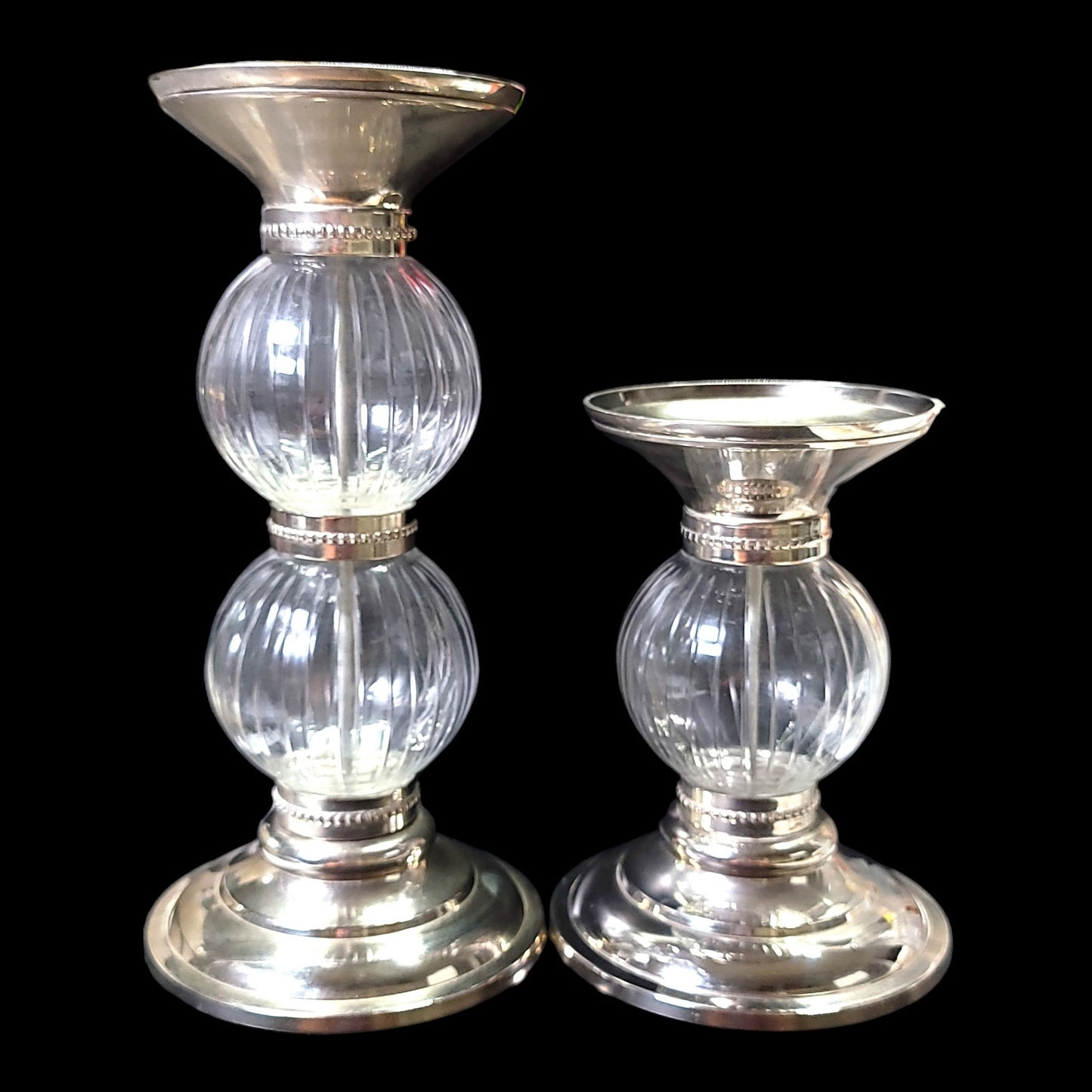 Set of Z Gallerie Candle Pillar Holder Glass Orbe Pedestals 11" and 7.5"