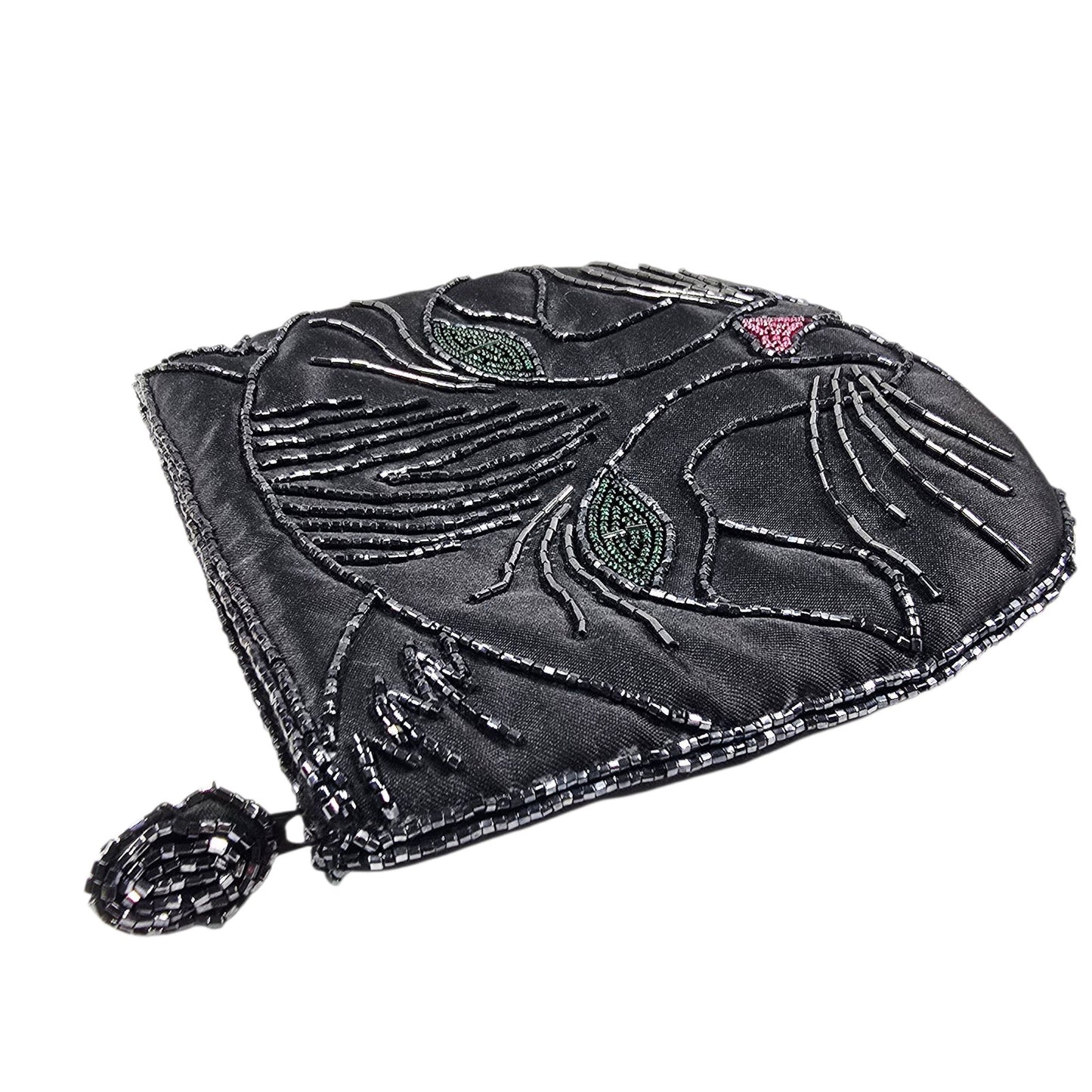 Vintage Genie Black Cat Beaded Change Purse