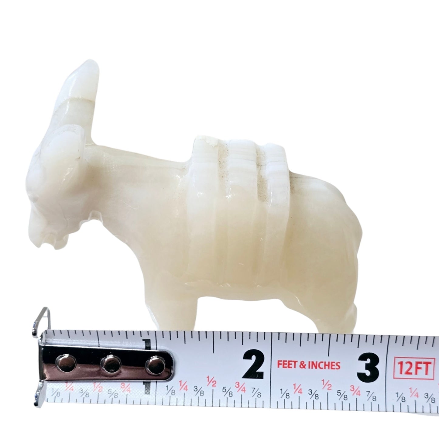 Hand Card White Onyx Burro Mule with Pack Saddle, Donkey, Nativity