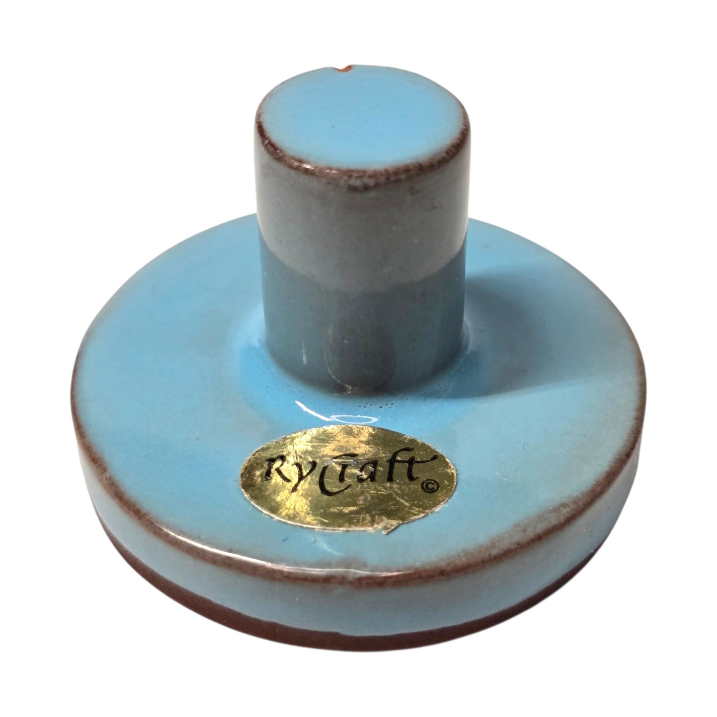 Rycraft Cookie Stamp Terra Cotta Blue Glazed Ceramic Butter Press Flower MCM