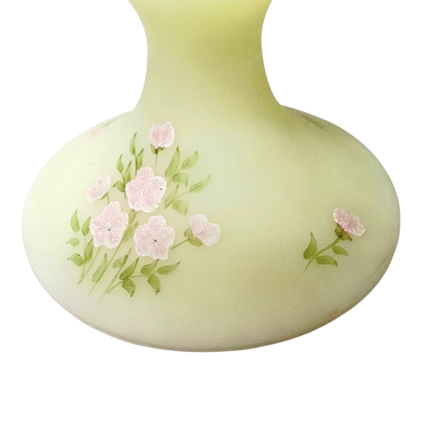 Fenton Custard Uranium Glass Compote Hand Painted Floral Strong Glow Signed