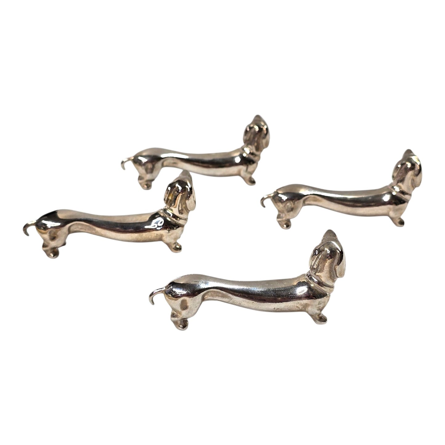 Vintage Dachshund Knife Rests Set of 5 Silver Tone Metal Mid Century Tableware