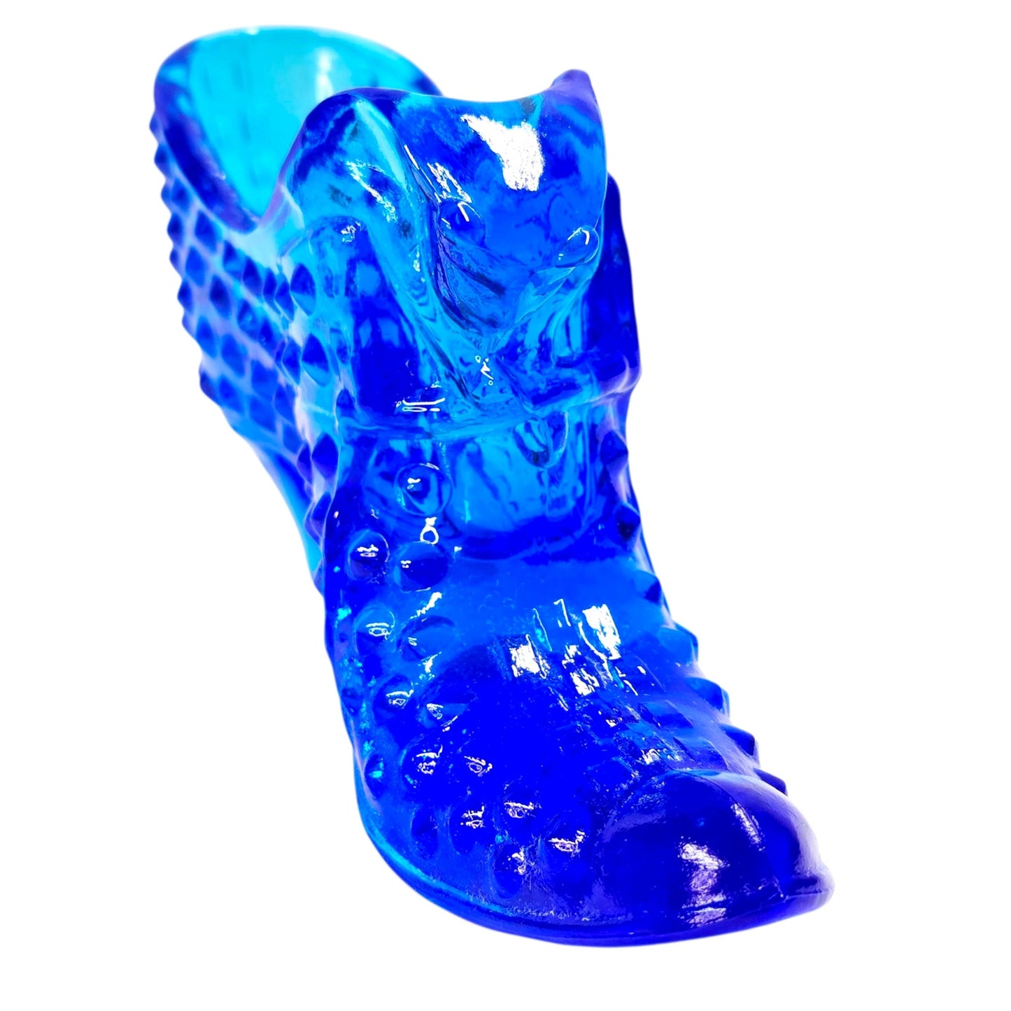 Vintage Fenton Cobalt Blue Hobnail Shoe Slipper Cat Panther Lightly Glowy