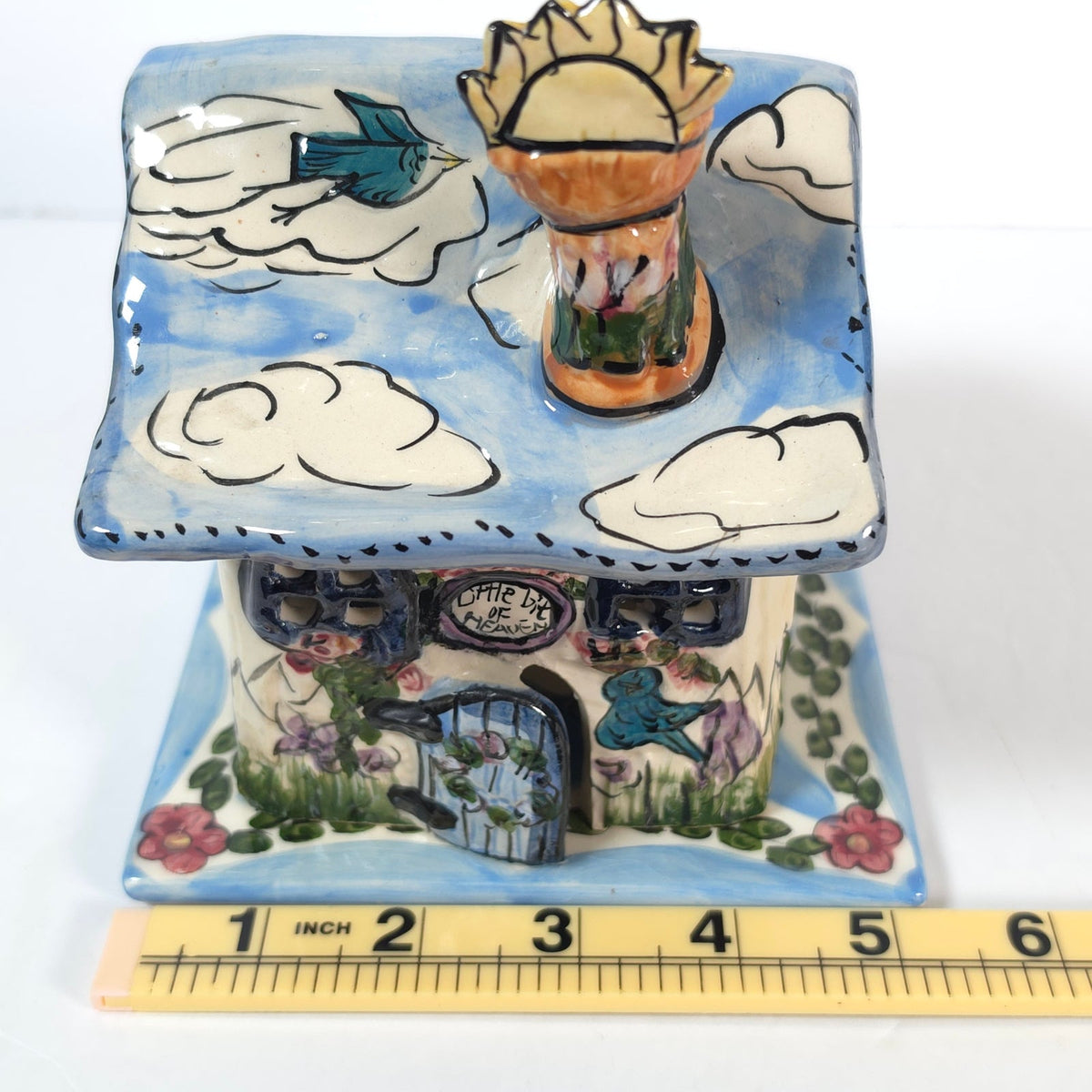 Vintage Blue Sky Little Bit of Heaven Cottage Tealight House & Plate 2000