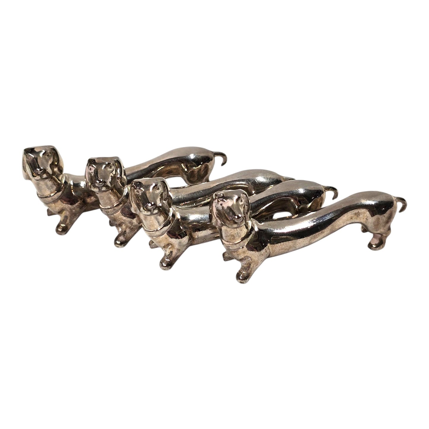 Vintage Dachshund Knife Rests Set of 5 Silver Tone Metal Mid Century Tableware