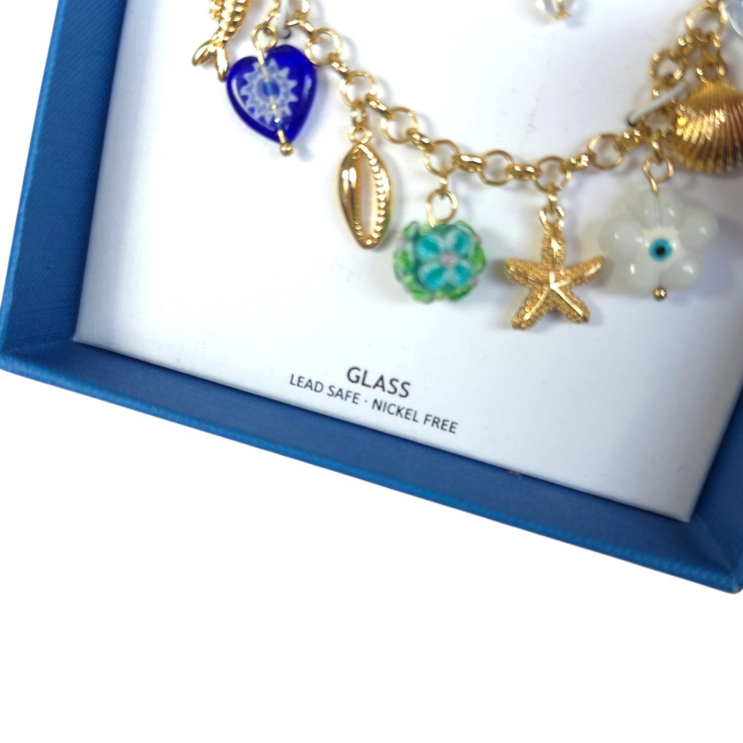 House of Harlow 1960 Gold Tone Multi Charm Bracelet Glass Lead Safe Nickel Free