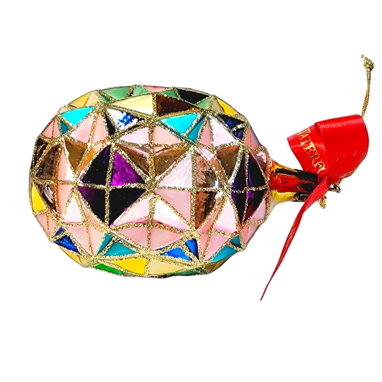 Waterford Christmas Holiday Heirloom Ornament Faceted Multi-Colored Red Ribbon Gold Glitter 5"