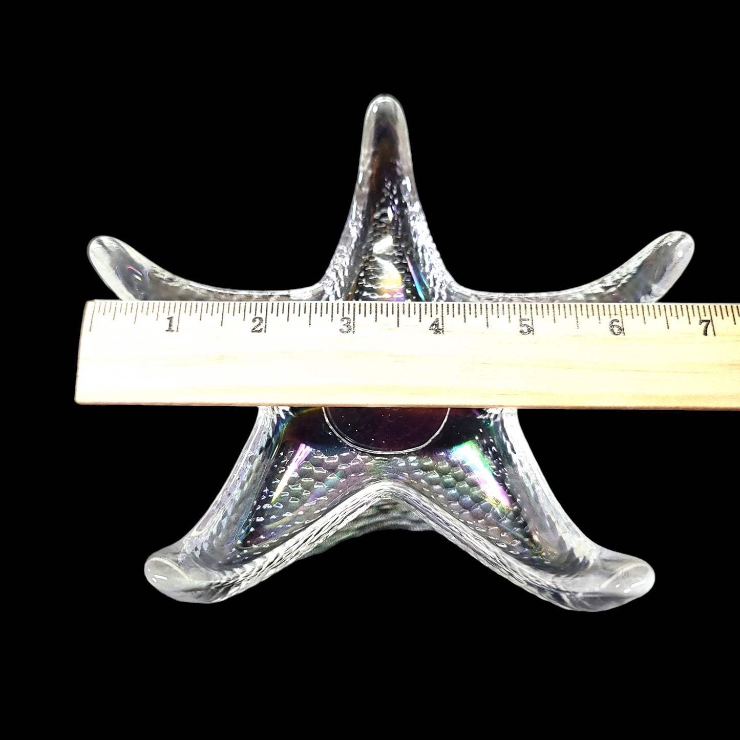 Iridescent Glass Starfish Trinket Dish, Coastal Home, Seashell Dish Seashore Decor 6.75" W