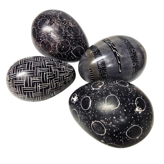 4 Hand Carved African Kisii Soapstone Eggs Kenya Decorative Stone Paperweights