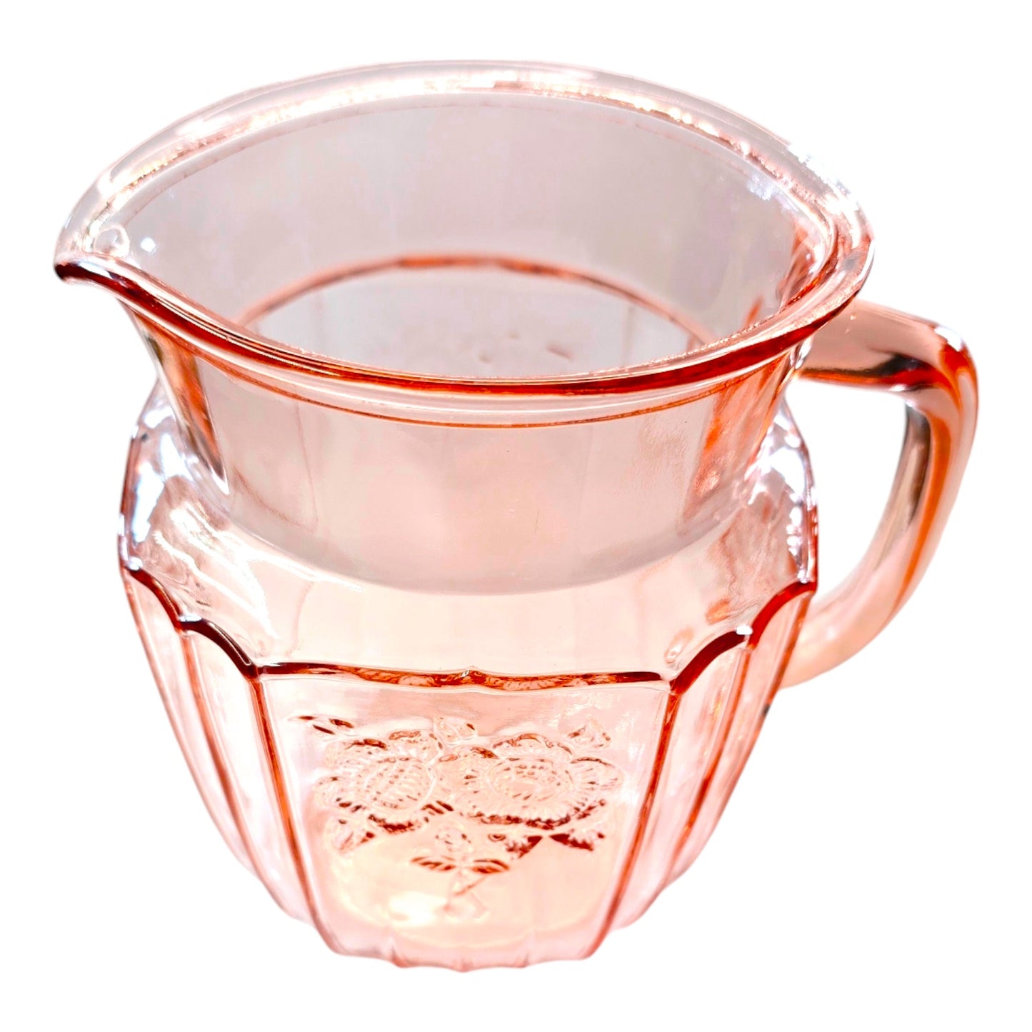 Vintage Mayfair "Open Rose" Pink Depression Glass Water Pitcher, 6"