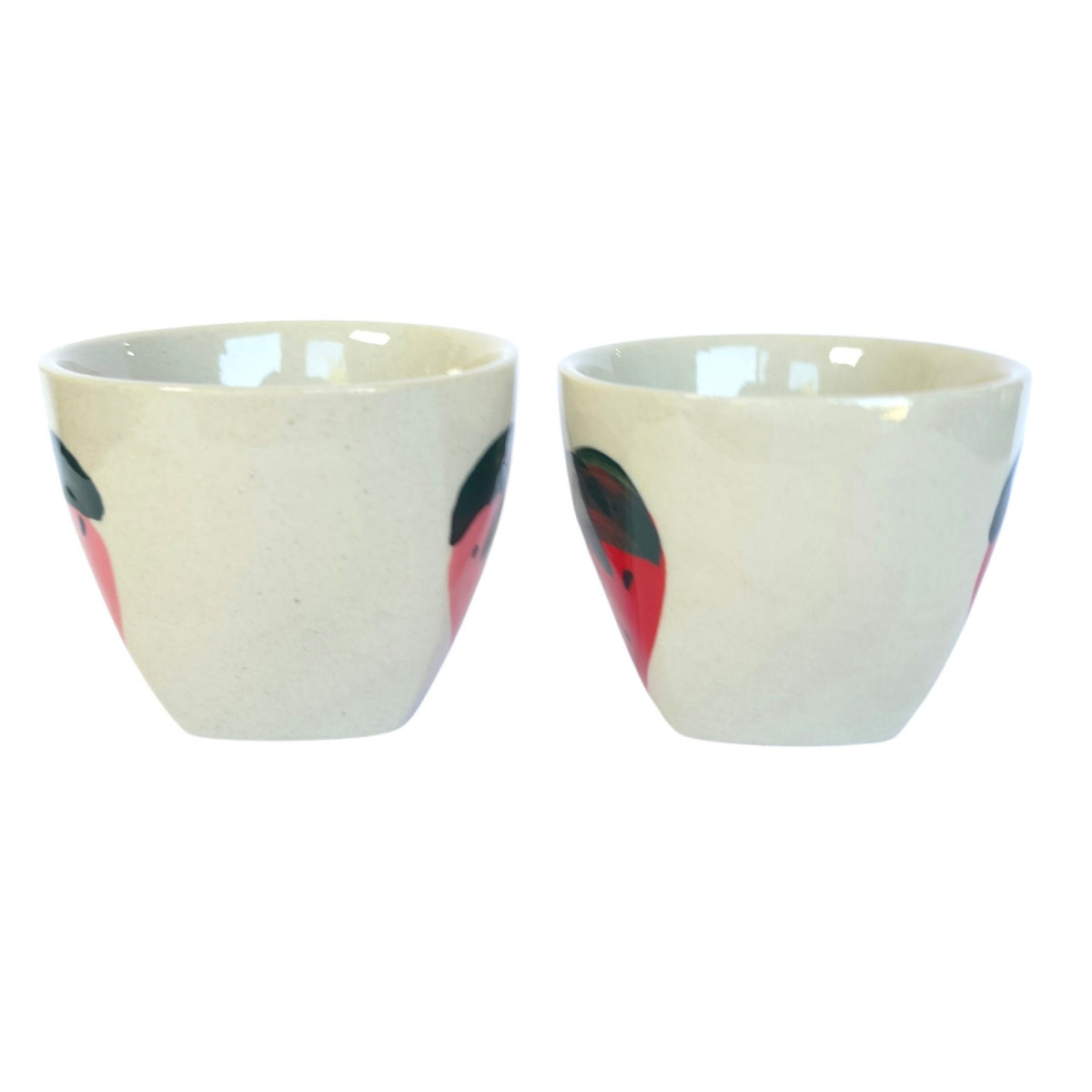Vintage Hand-Painted Stoneware Strawberry Mugs Set of 2 Cute Art Pottery