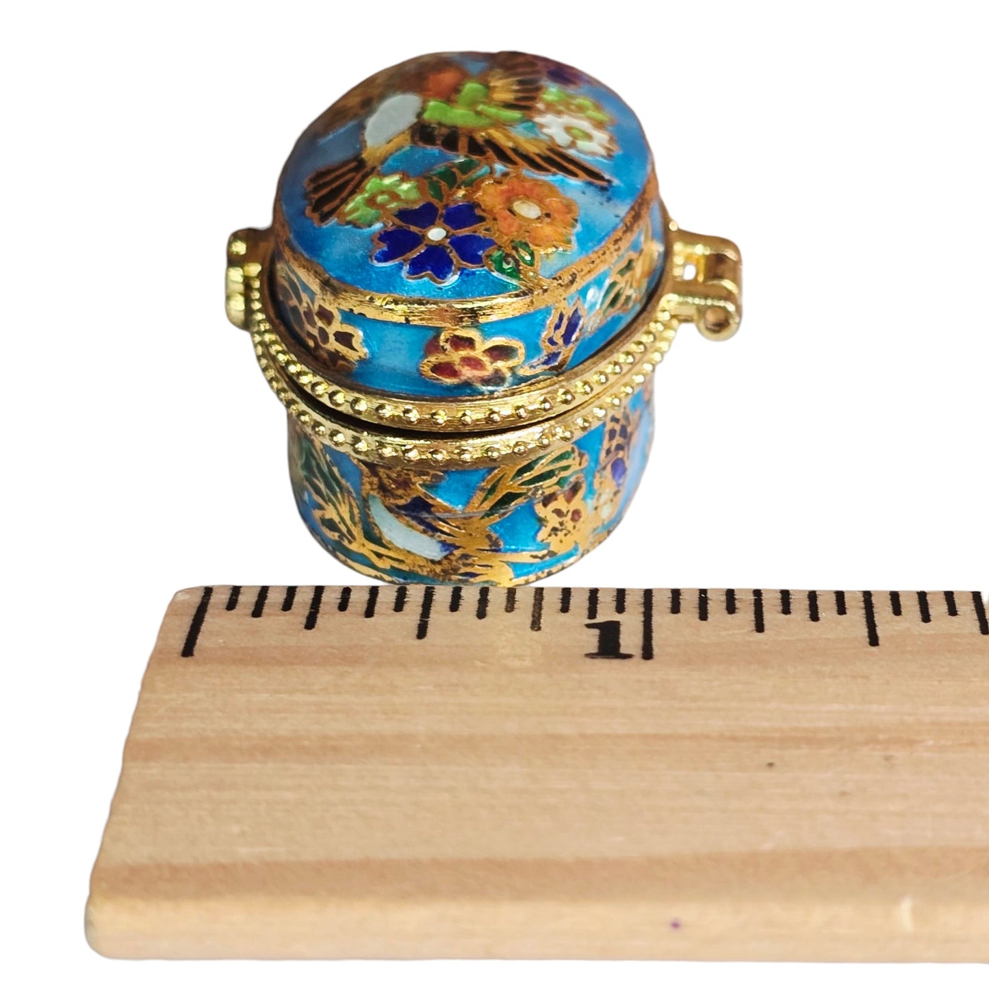 Vintage Cloisonne Trinket Box - Hummingbird & Flowers
