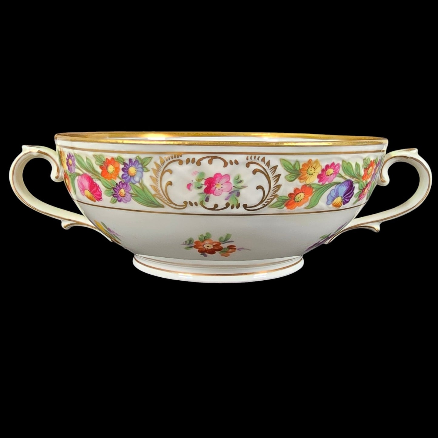 Schumann Bavaria Dresden Floral Double-Handle Bowl, Germany, 6.5" W