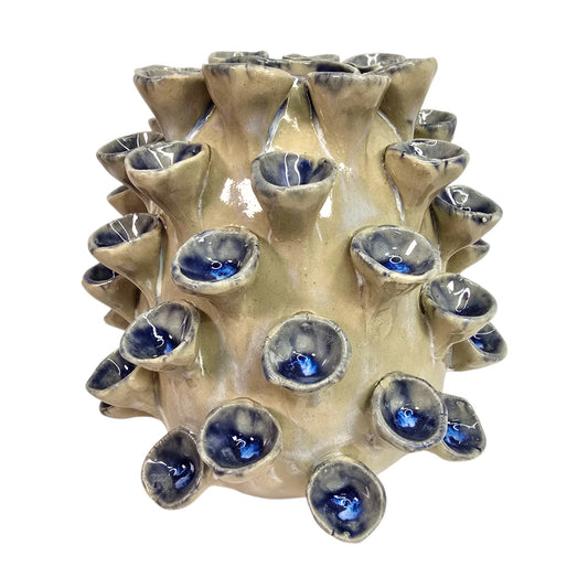 Vintage Art Pottery Barnacle Urchin Vase Thailand Blue Glaze Textured Figural 6"