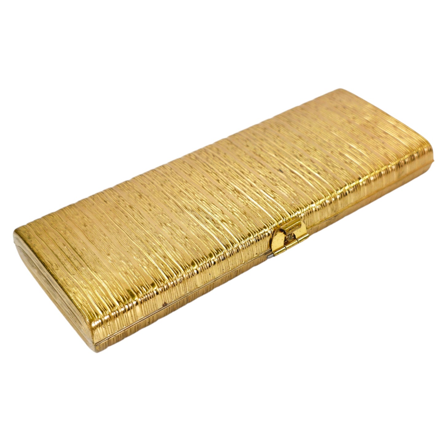 Vintage Evans Pocket Metal Cigaretter Case, Gold Tone with Lighter, Not tested, 1950's or 60's, Spring Loaded Clips, 5.75" L