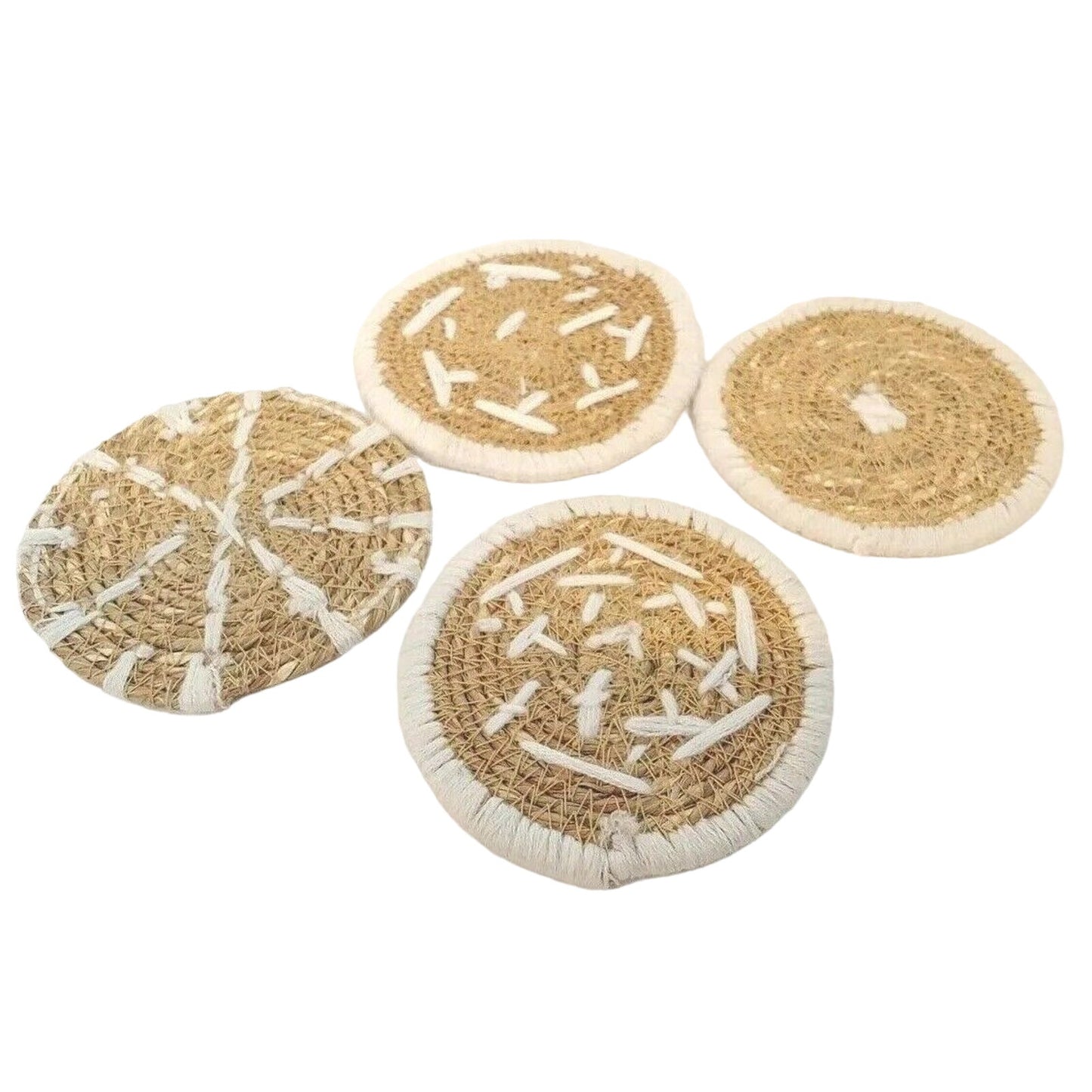 Woven Seagrass Coasters Set of 4 by Bloomingville, New, Made in India