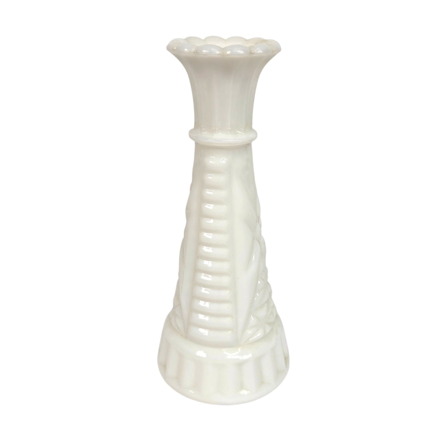 Vtg Westmoreland White Milk Glass Bud Vase Old Quilt, Block and Star, Star & Fan