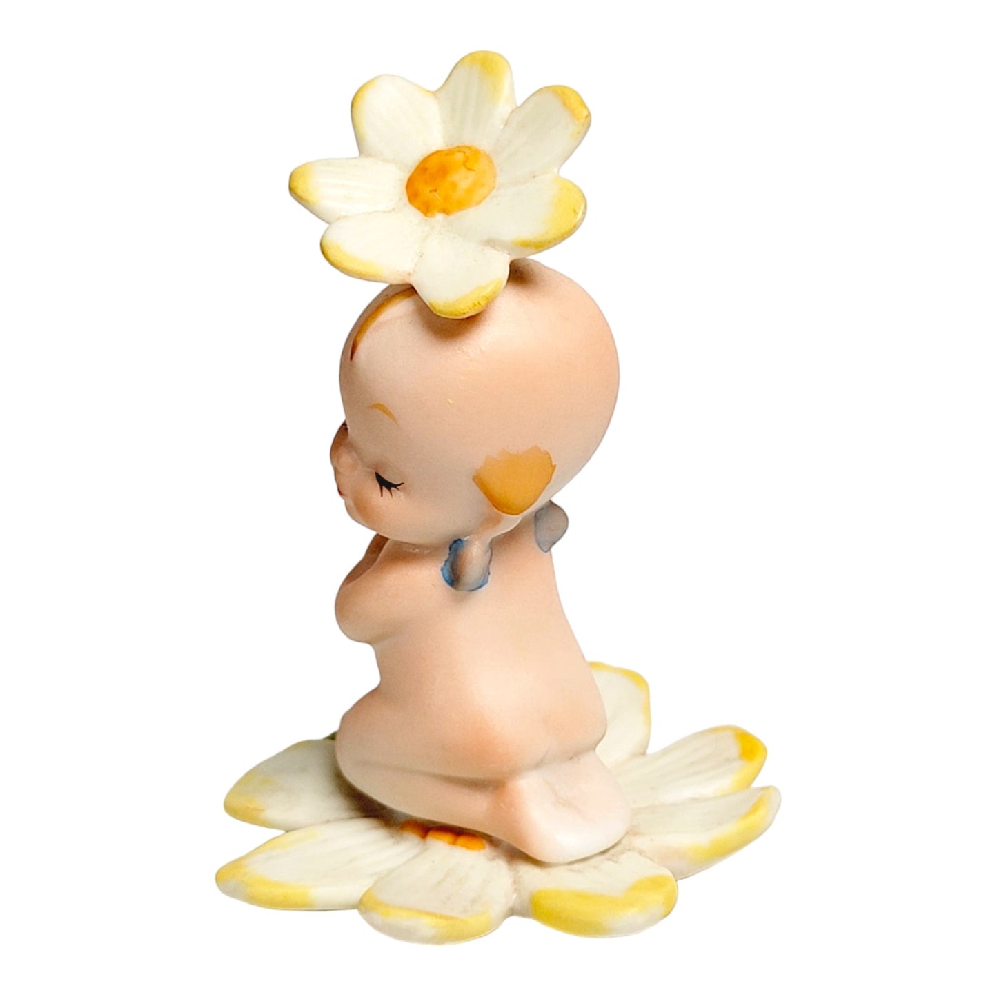 Lefton Bisque Kewpie Baby Holding Daisy Figurine, Lefton Kewpie Doll Figurine Blue Wings