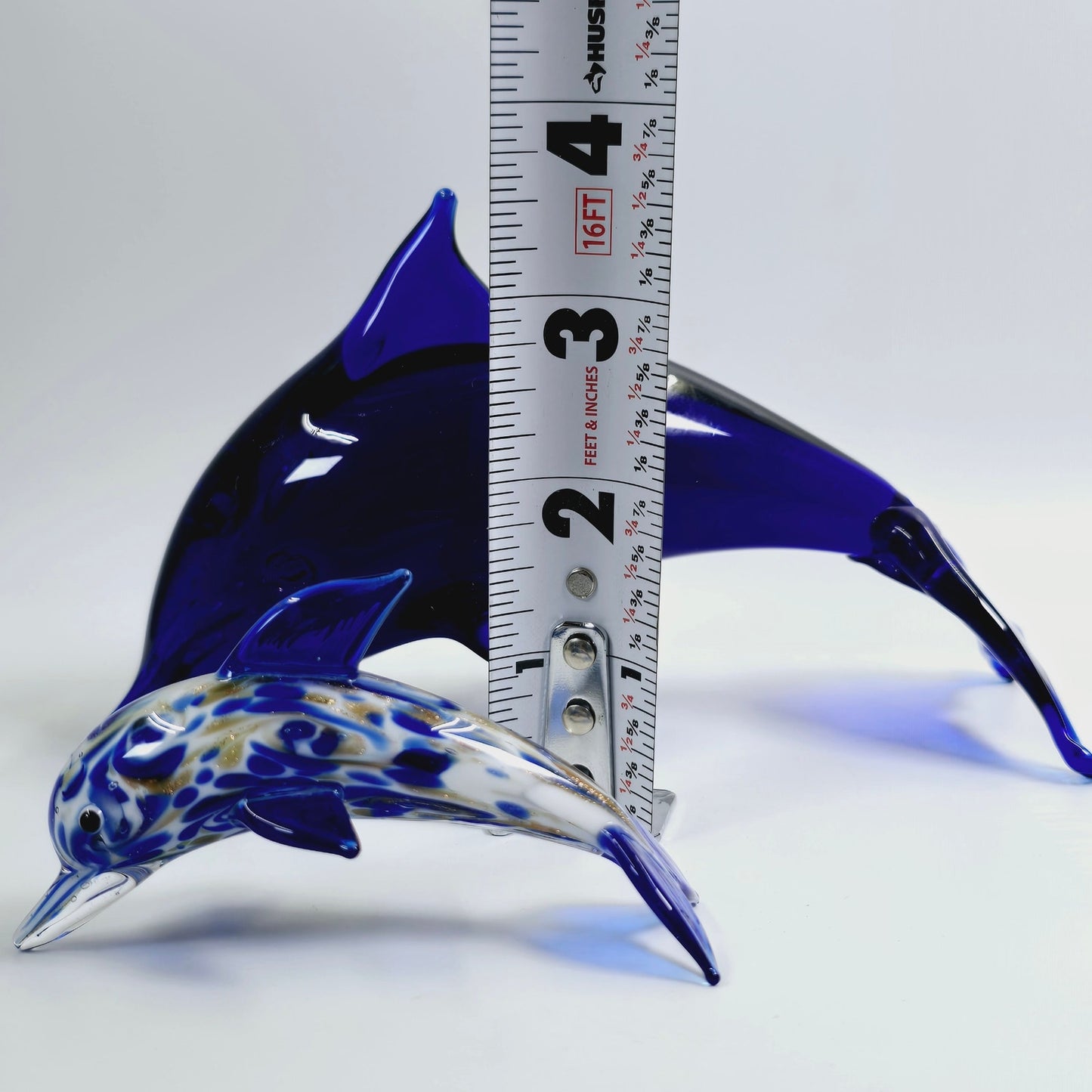 Set of 2 Hand-Blown Glass Dolphins