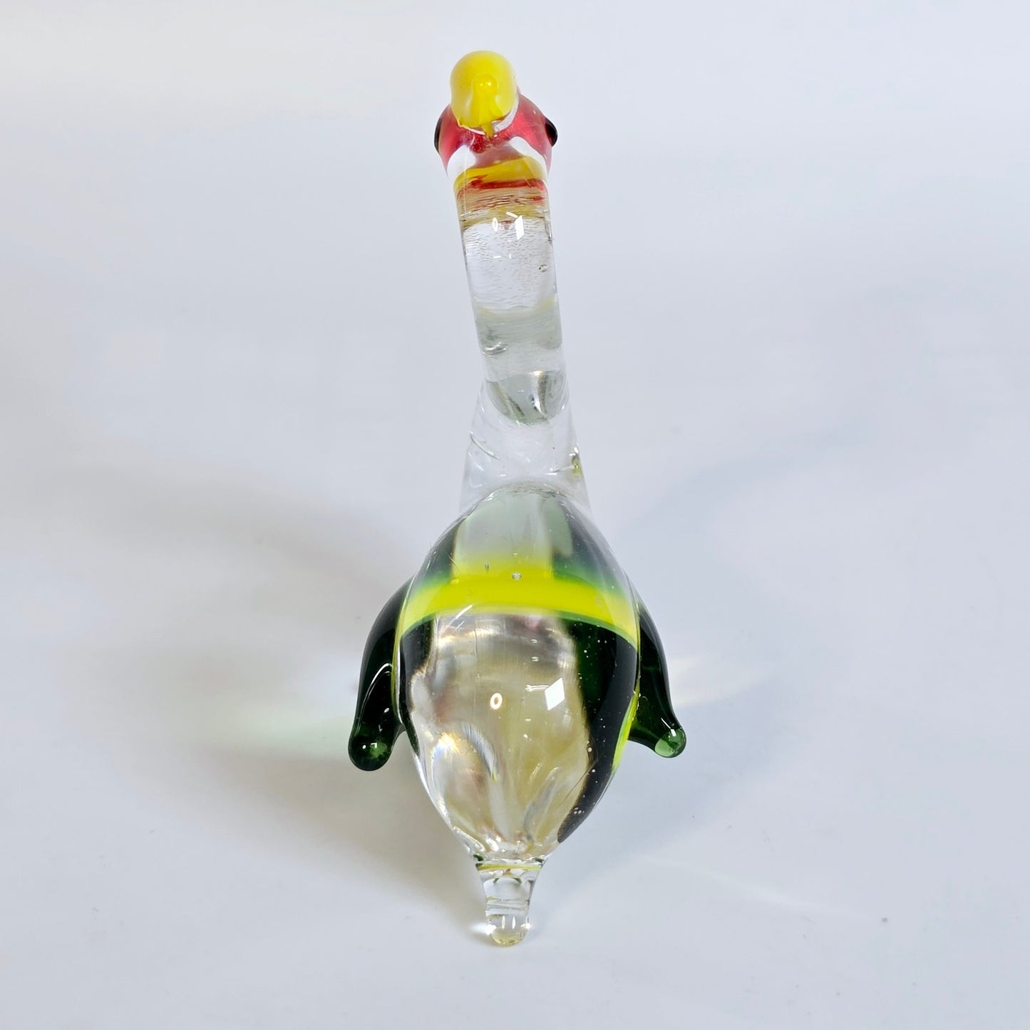 Handblown Blue Art Glass Pelican, Yellow, Orange and Green Stretch Glass Pelican Bird