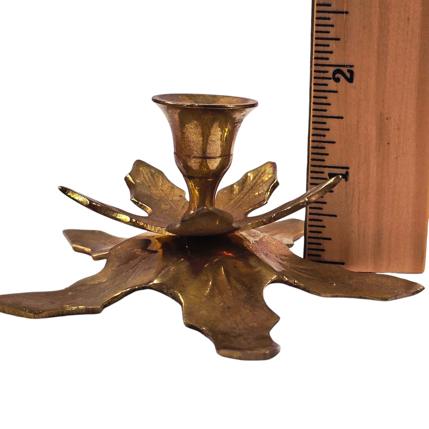 Vintage Solid Brass Leaves Candle Holders with Handle Loop Set of 2
