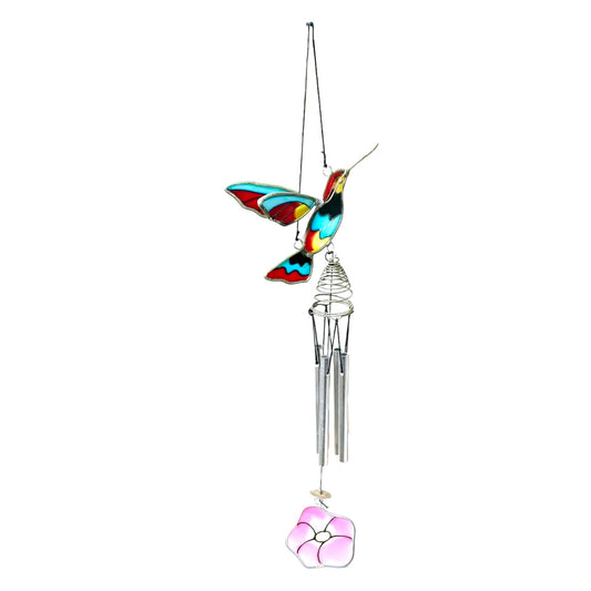 Stained Glass Hummingbird Suncatcher with Flower Bird Decor Window Hanging