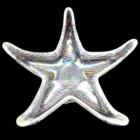 Iridescent Glass Starfish Trinket Dish, Coastal Home, Seashell Dish Seashore Decor 6.75" W