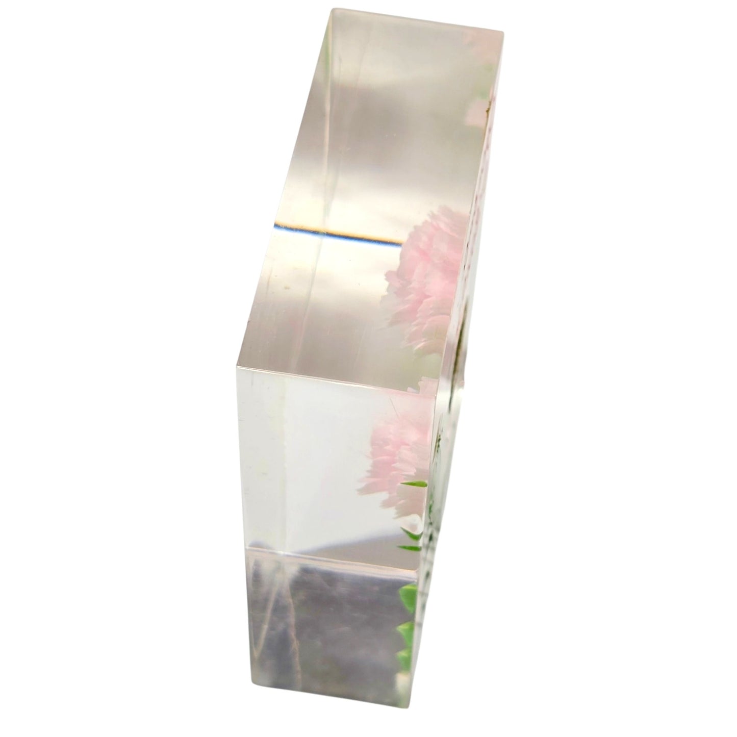 Vintage Lucite Paperweight Pink Carnation Grandma I Love You Flower Acrylic Art nbran