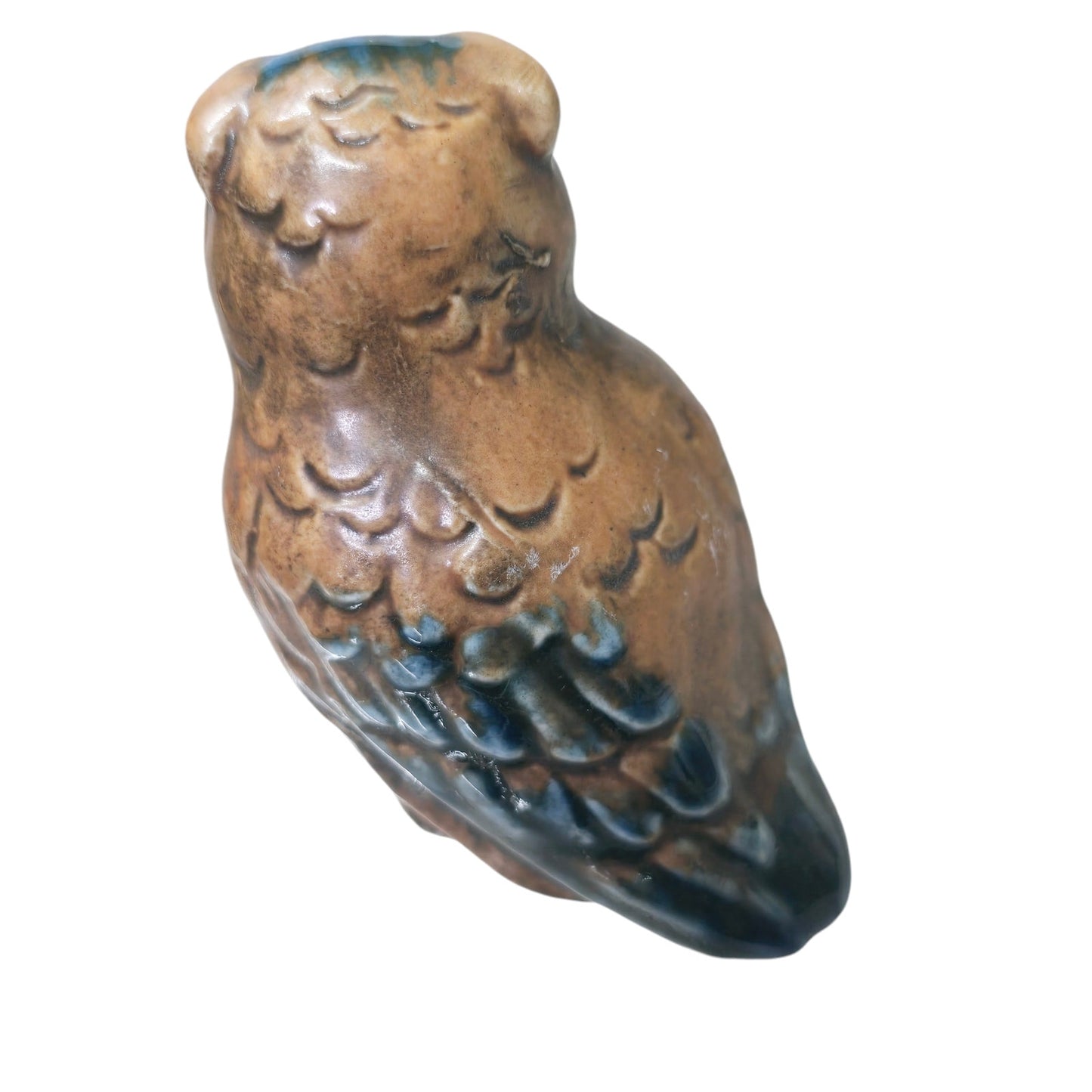 Tiny Vintage Ceramic Owl Figurine Blue Feathers Made in Japan