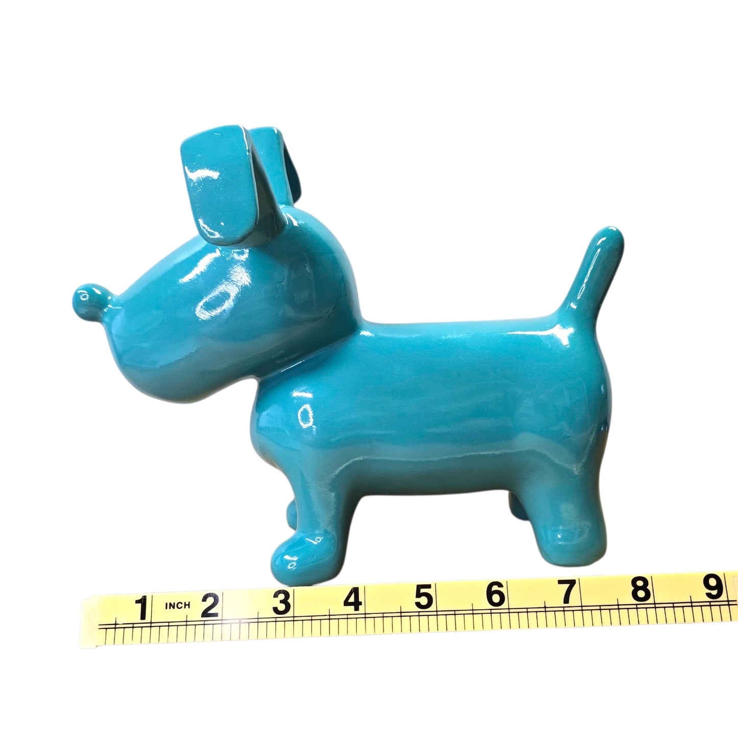 Modern Ceramic Dog Figurine Blue Glossy Pop Art Style Safe Paint 9" Home Decor