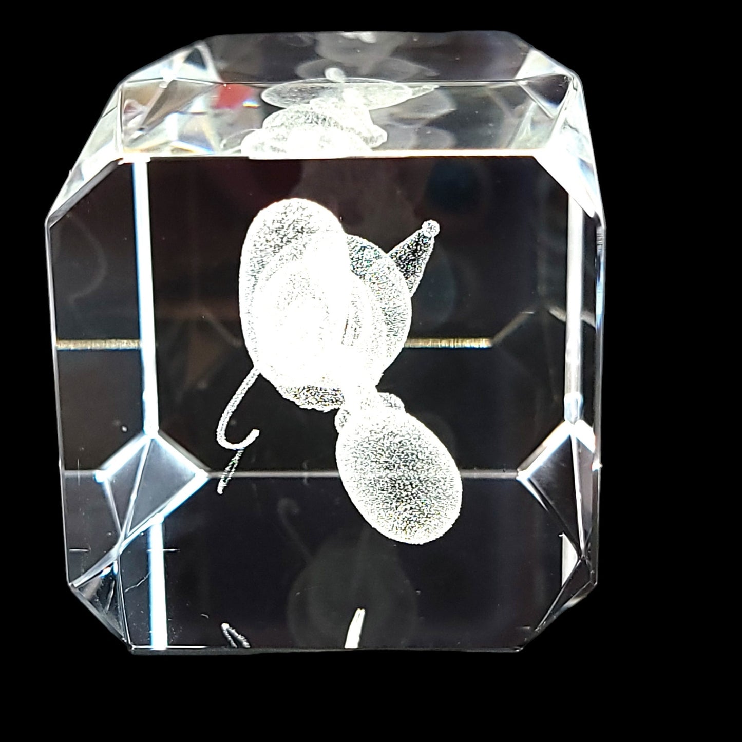 3D Laser Etched Mickey Mouse Crystal Paperweight in Box 3 x 2 x 2" Original Box