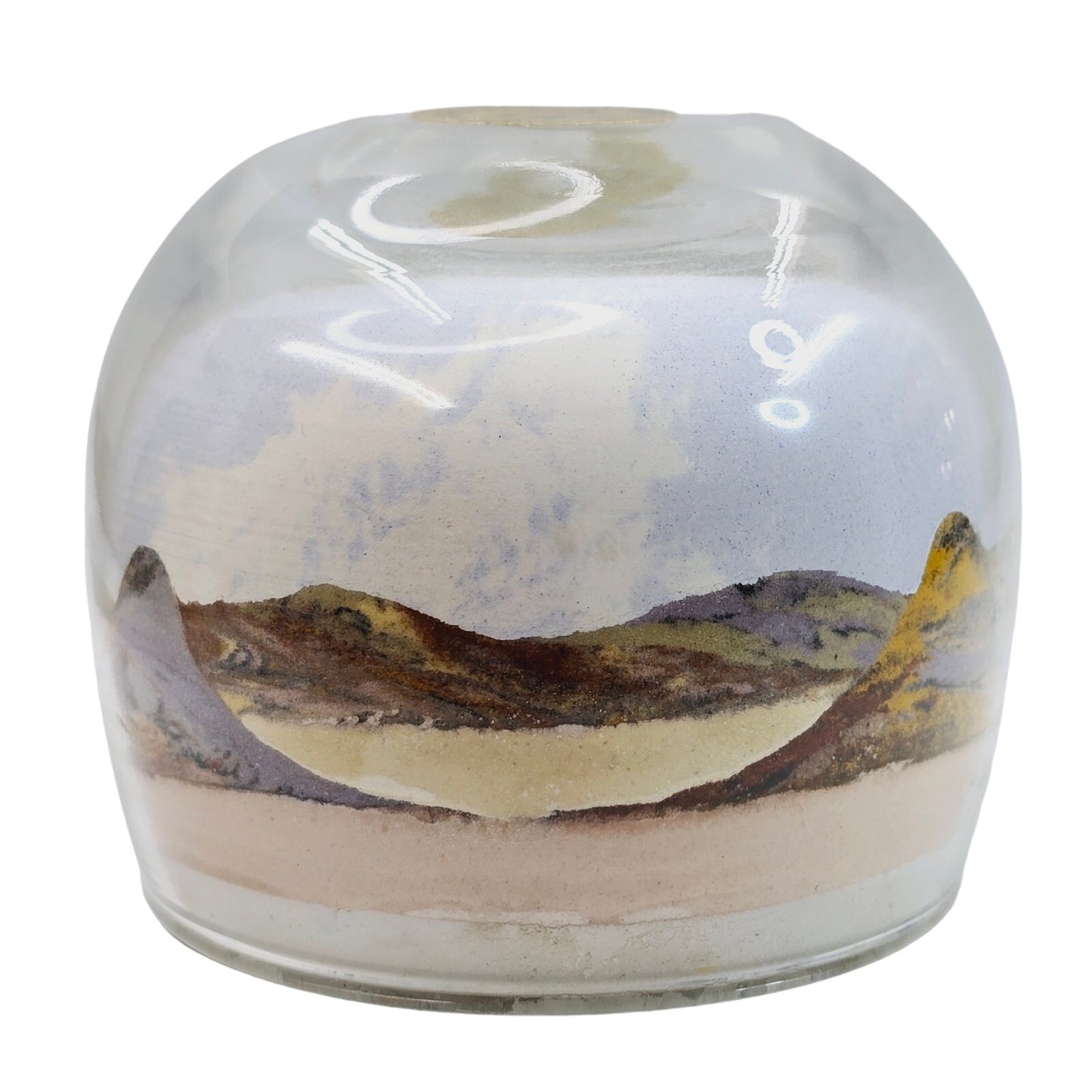 Painted Desert Sands, Sand Globe Art, Northern Arizona Artist, 2.5", Mountains, Sky, Clouds Paperweight