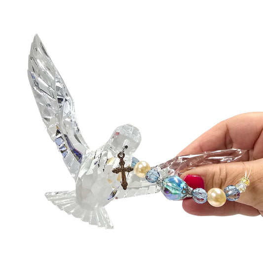 Acrylic Hanging Dove Carrying a Cross with Sparkly Beads, Christian Gift Hanging