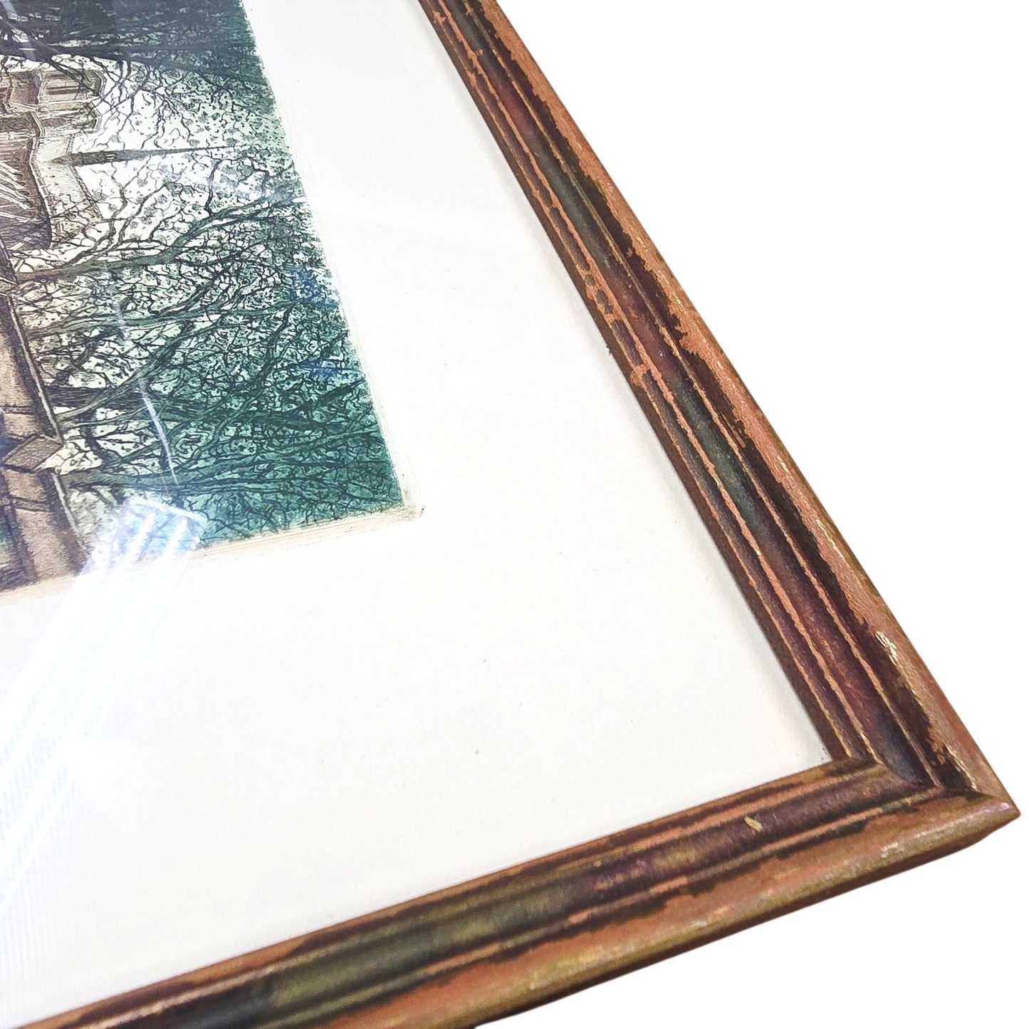 Signed Huberly Paris Scene HandColored Etching Marchands de gravures Notre Dame