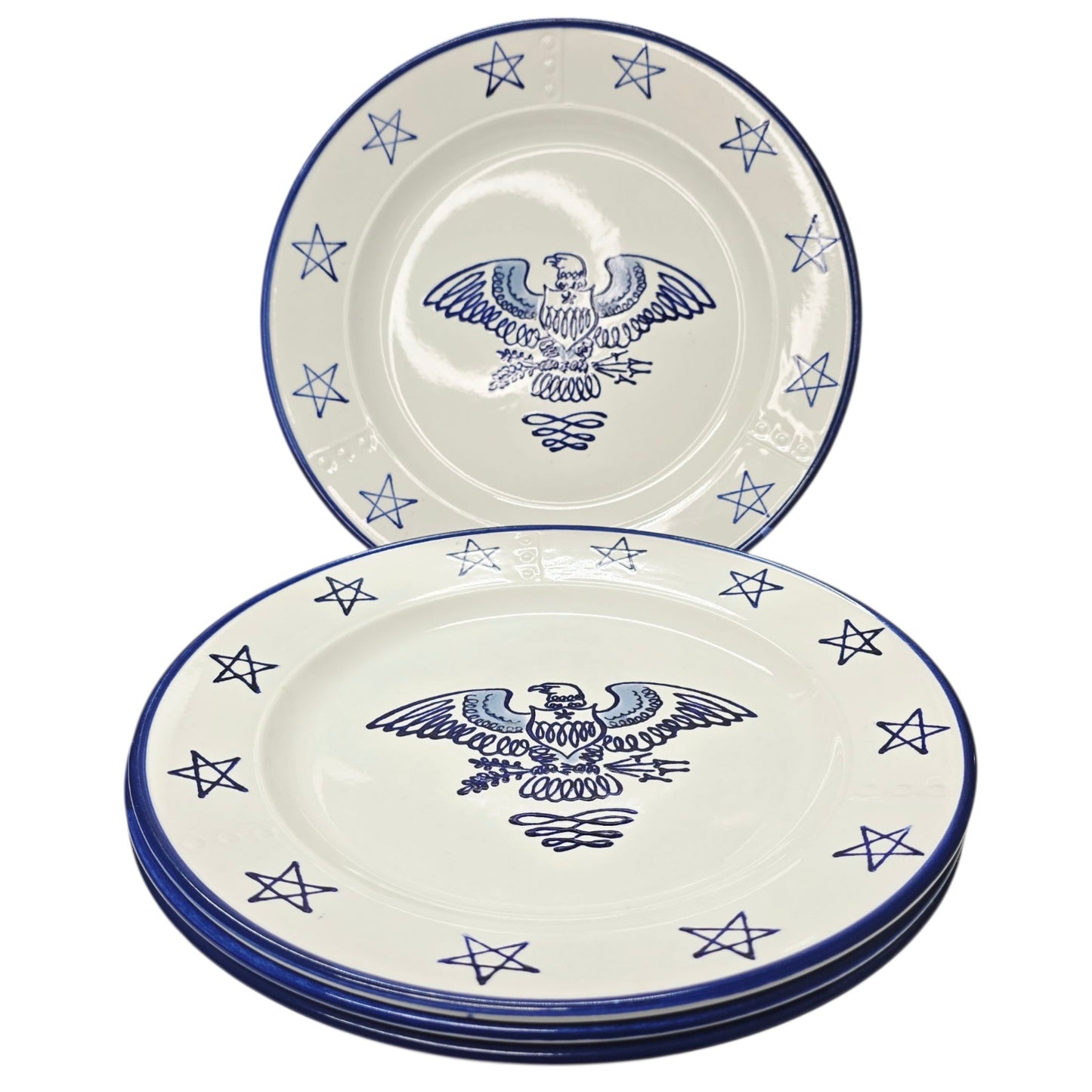 Set 4 Metlox Poppytrail Eagle Provincial Chop Plates Made in USA Patriotic Stars