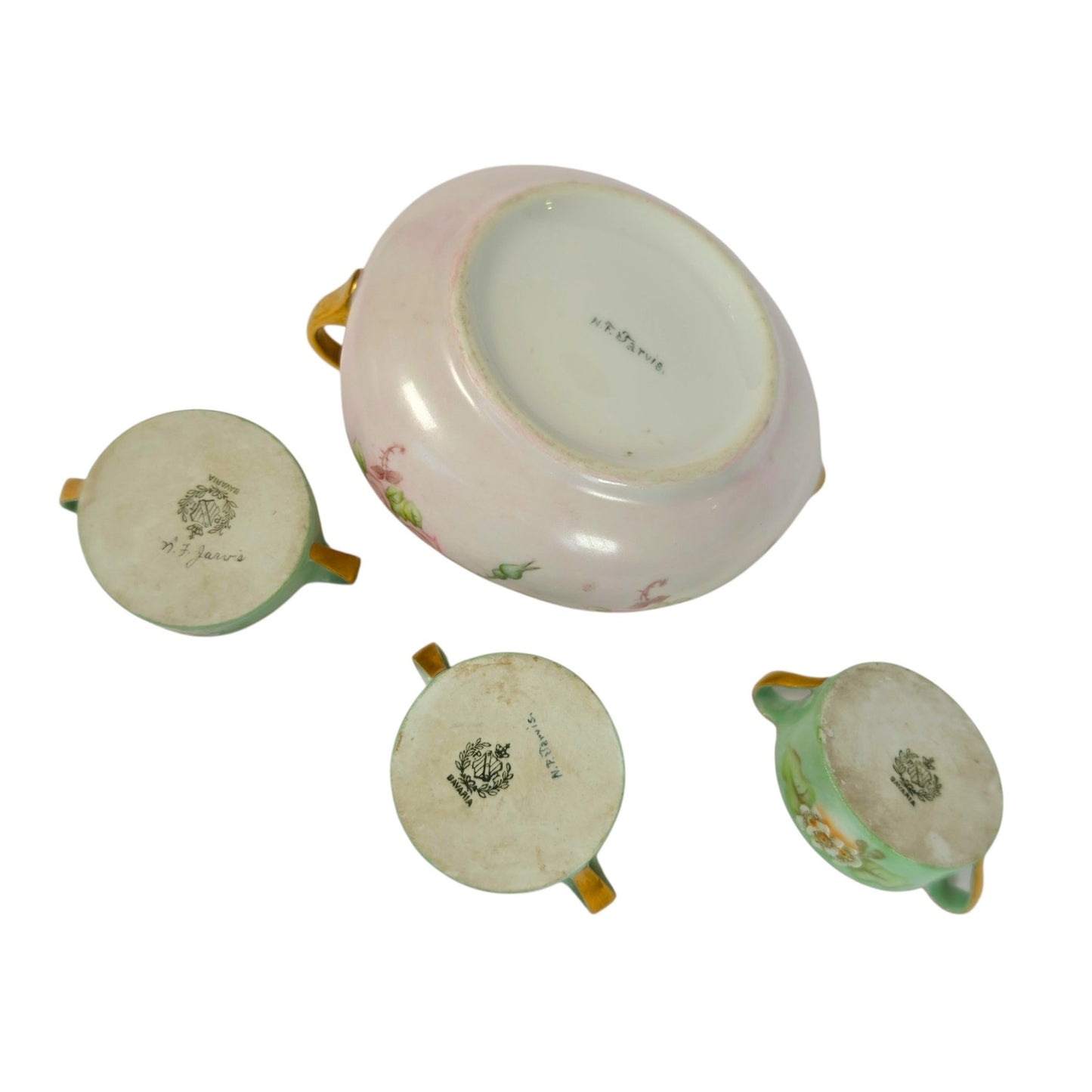 Vintage Bavaria Germany Porcelain Creamer & Butter Pat / Salt Cellar / Sauce Set