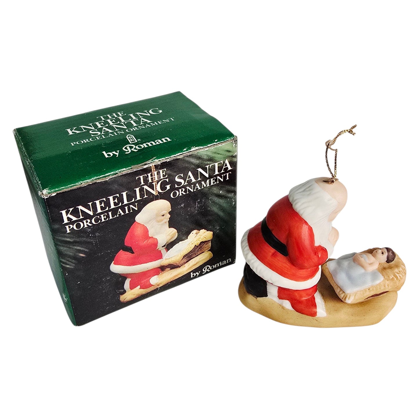 Vtg "The Kneeling Santa" Ornament 1985 by Roman Original Box, Santa & Baby Jesus