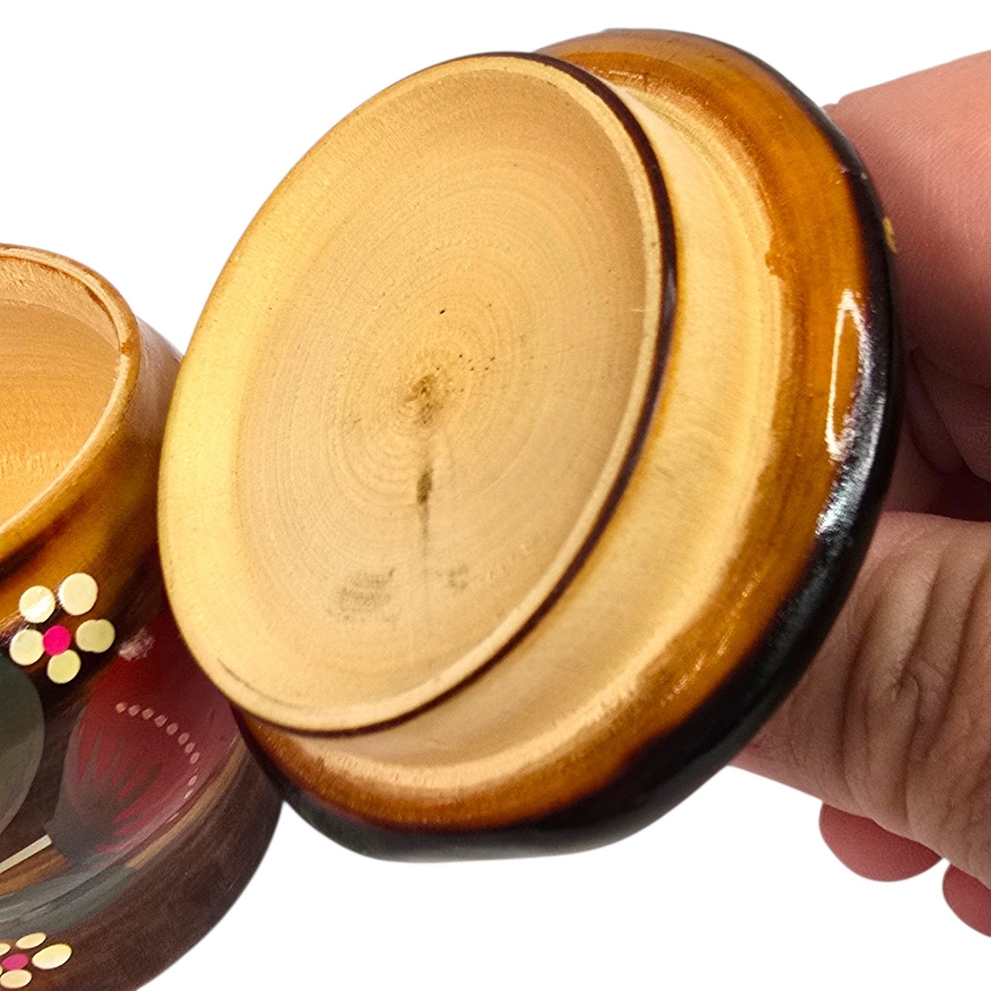 Vtg Hand Painted Strawberry Wooden Lidded Jar Rustic Folk Art Hand Turned 3.5"
