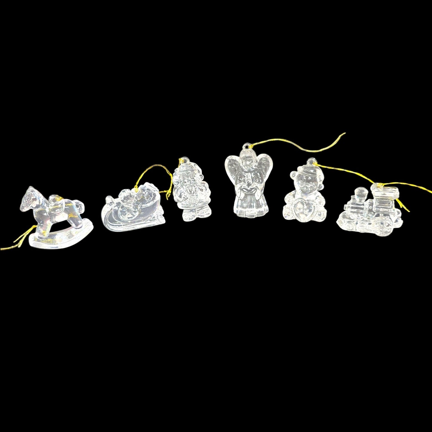 Set of 6  Vintage Miniature Clear Acrylic Christmas Ornaments