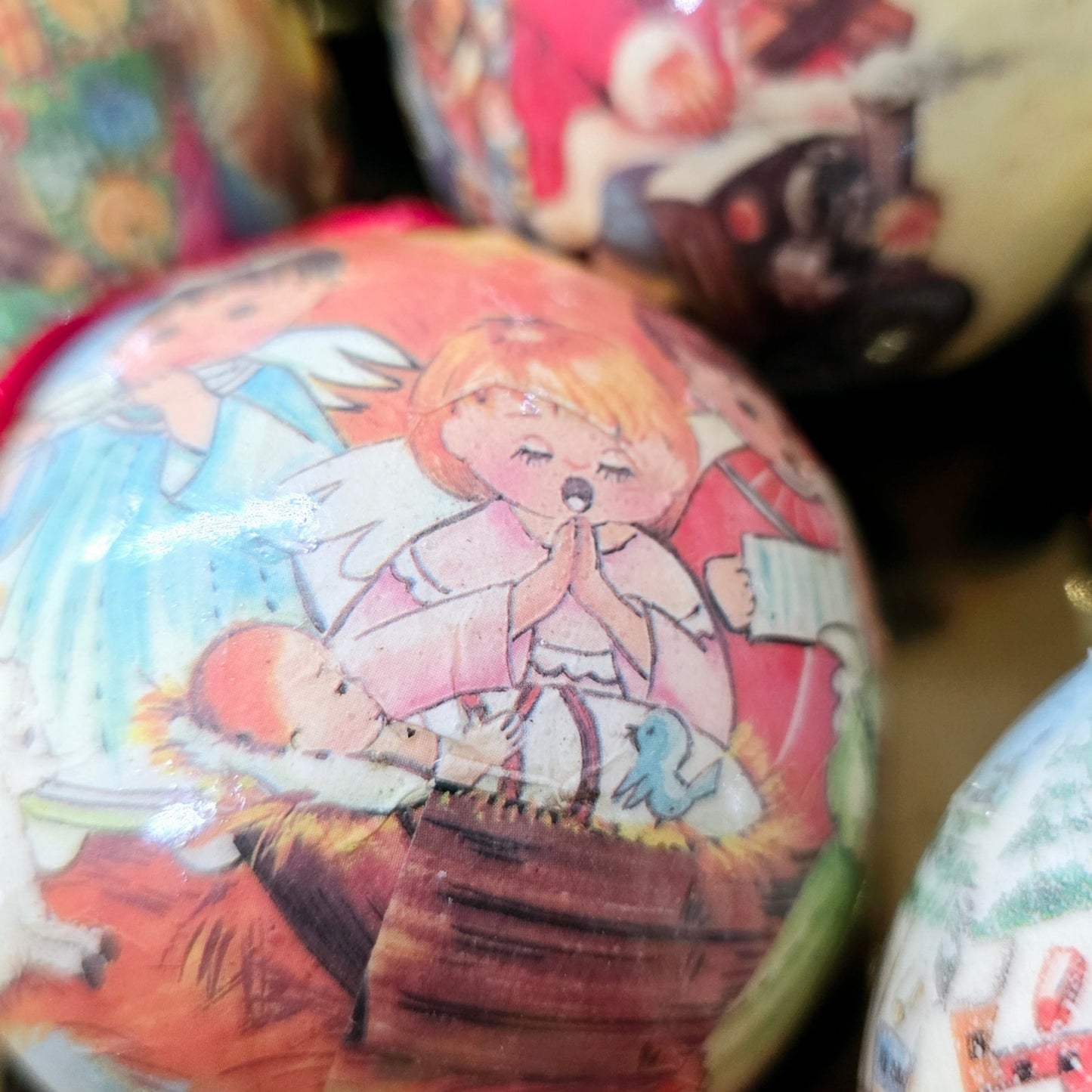 Lot of 16 Vintage Decoupage Paper Mache Christmas Ball Ornaments