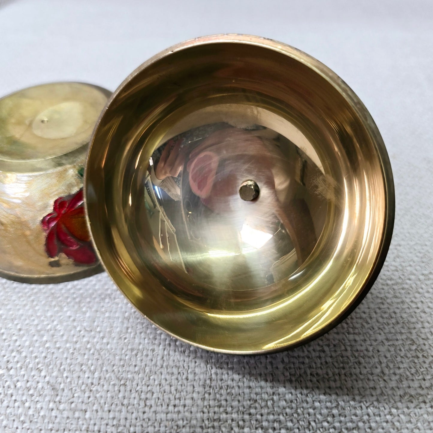 Beautiful Vintage Cloisonne Enamel and Brass Apple Trinket Box with Lid