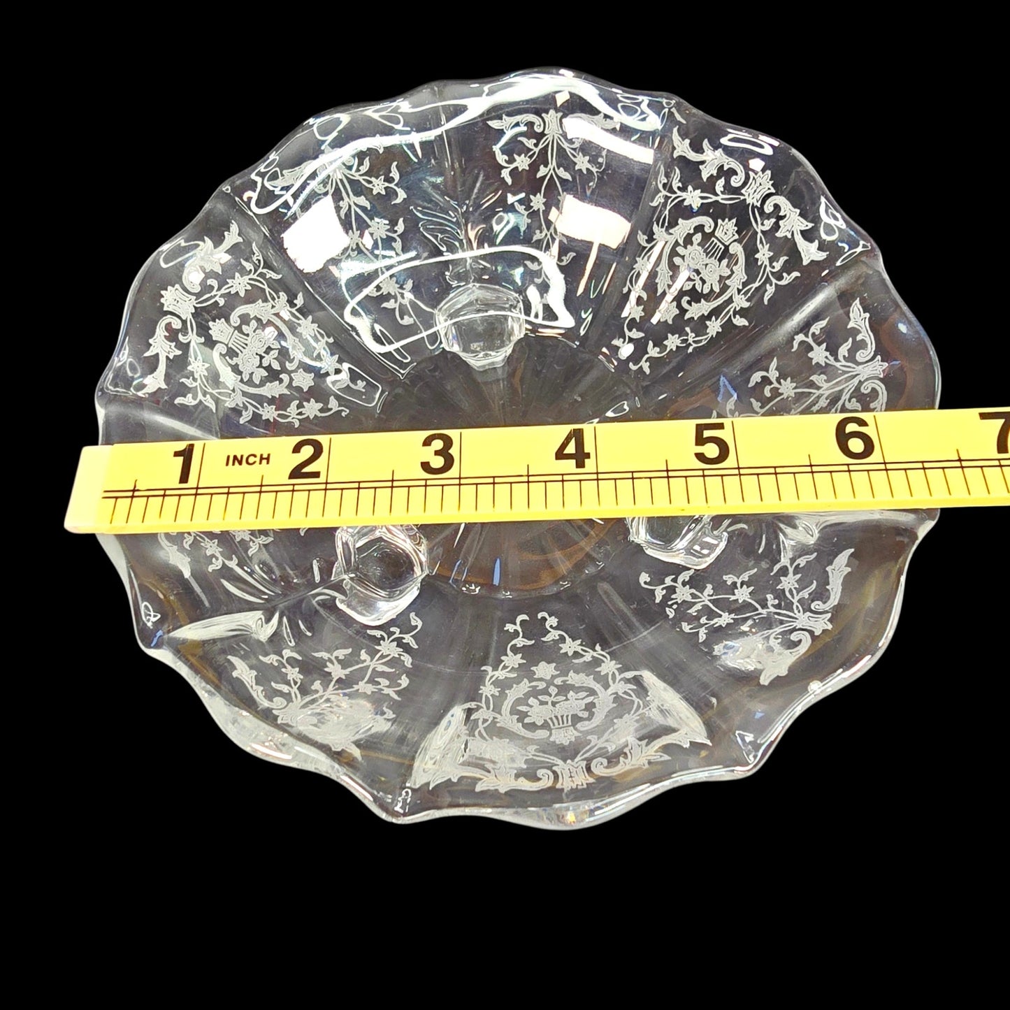 Vintage Fostoria Navarre Etched Clear Glass 3-Toed Scalloped Bon Bon Bowl 7"
